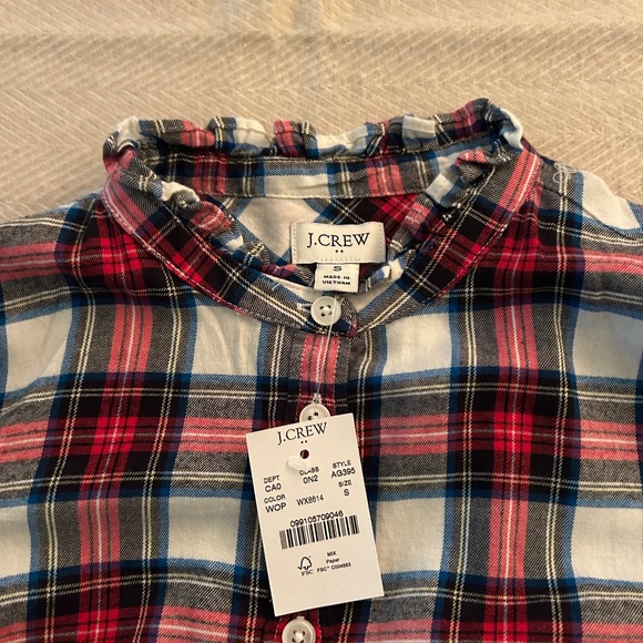 J. Crew Factory Flannel Tartan Button-Front Top with Ruffled Collar-Size: S, NWT - Picture 8 of 8